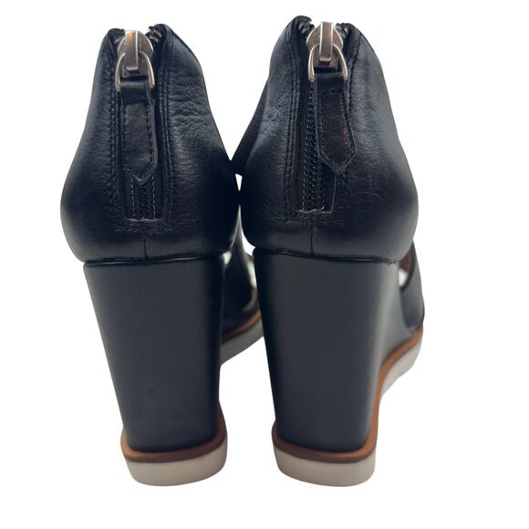 Linea Paolo Elana Black Leather Clear Strap Wedge Sandals Women's Size 6 - Picture 4 of 10